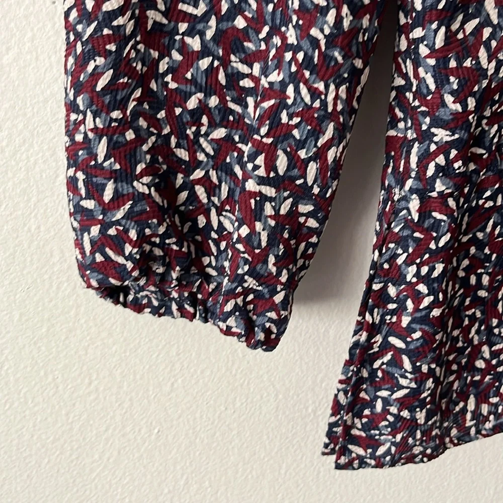 Tory Burch Silk Confetti Print Tunic Blouse Maroon Blue size 4‎